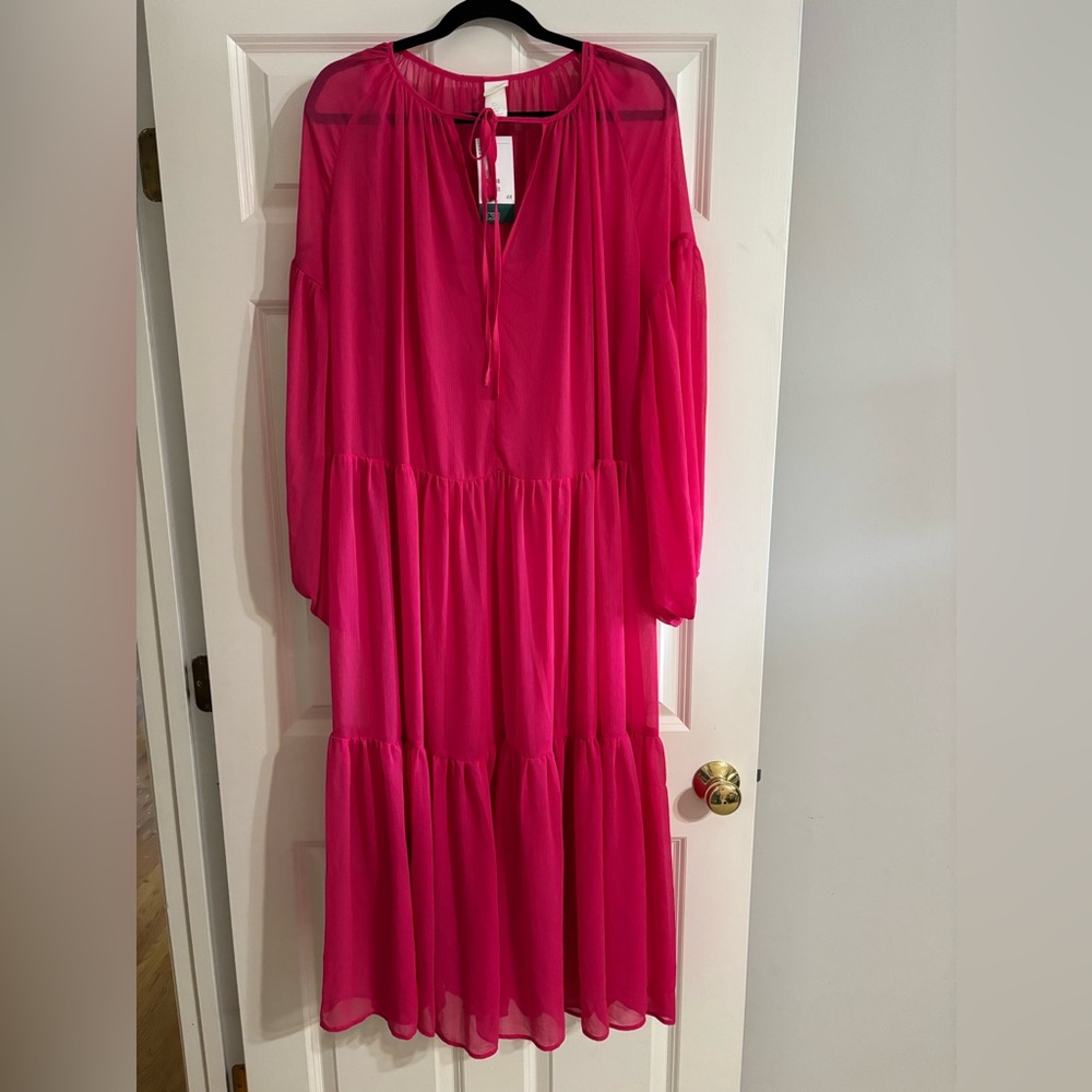 H&M Hot Pink Tiered V-Neck Maxi Dress